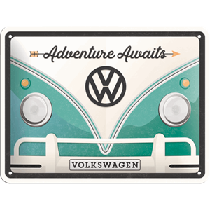 Retro Skilt 15x20cm - VW Bulli adventure awaits